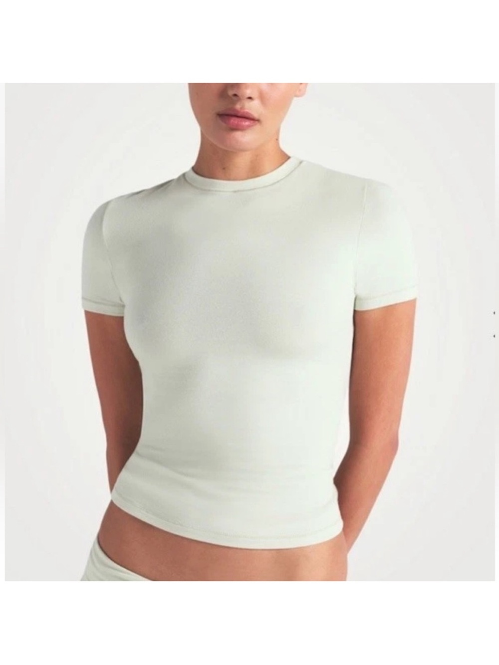SKIMS Short Sleeve Crewneck Top in Light Cream